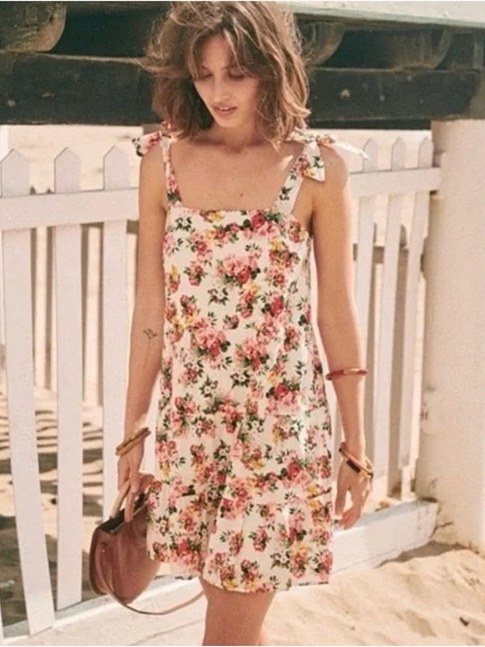 Sézane Floral Tie-Shoulder Mini Dress